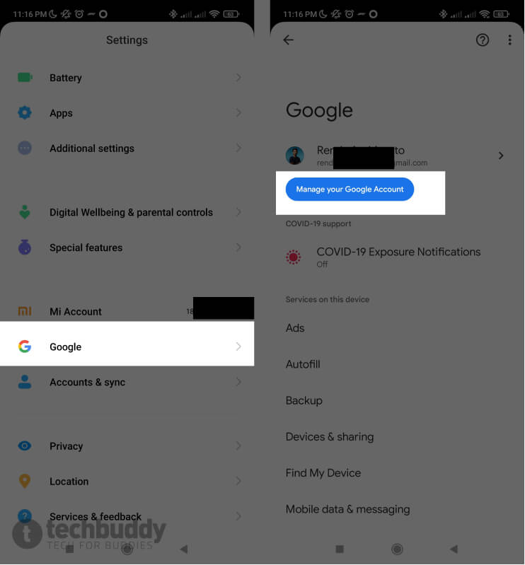 manage your google account melalui pengaturan di android