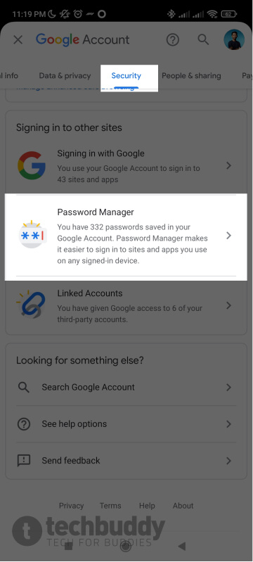 pilih password manager di dalam menu security