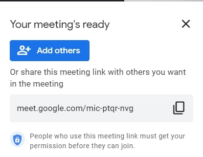 copy link Google Meet untuk dibagikan