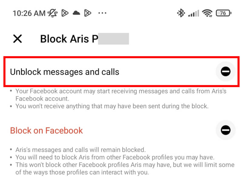 langkah 4 - membuka blokiran seseorang di messenger