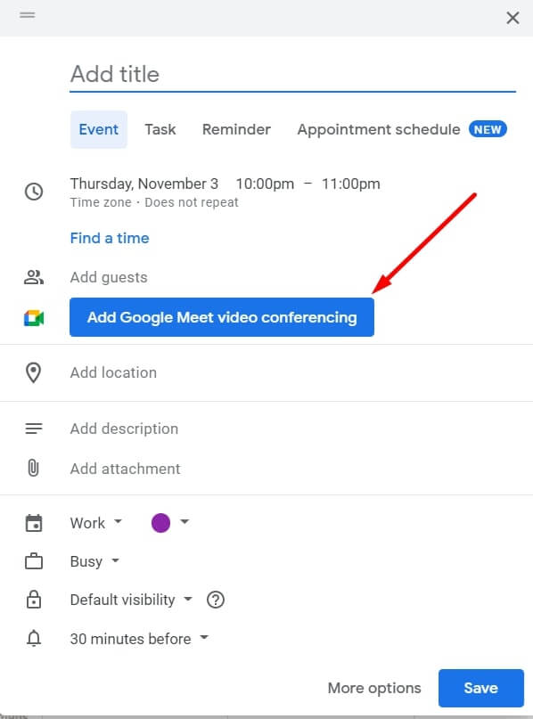 tambahkan Google Meet di event