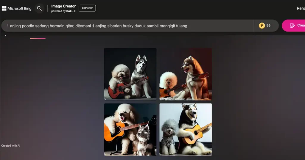 contoh hasil membuat gambar anjing dengan AI dari DALL