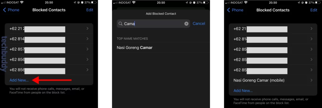 Blokir kontak di iPhone via Blocked Contacts - Langkah 2