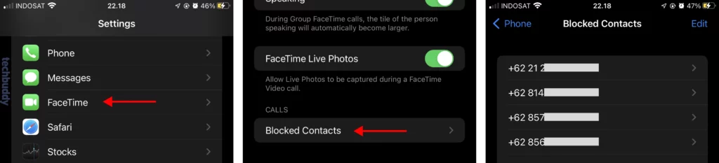 Melihat list kontak terblokir di iPhone via FaceTime
