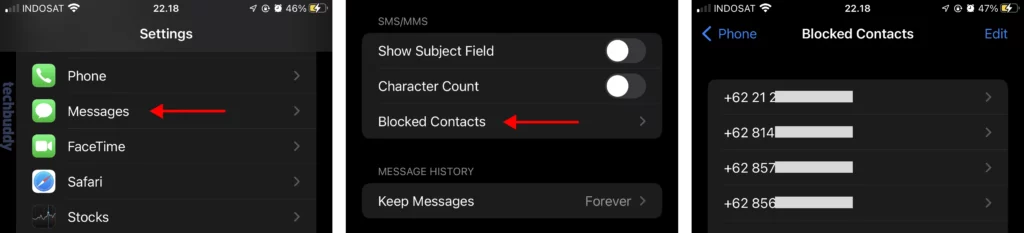 Melihat list kontak terblokir di iPhone via Messages