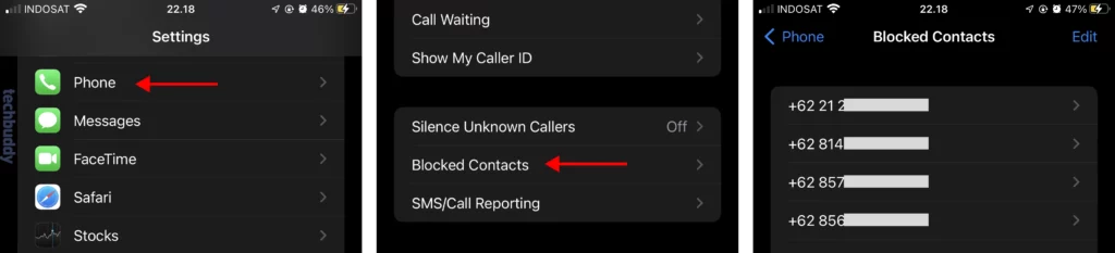 Melihat list kontak terblokir di iPhone via Phone