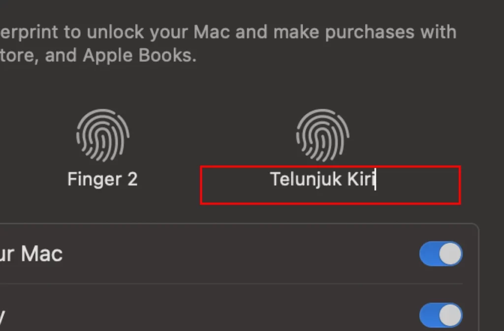 cara mengatur nama sidik jari touch id mac